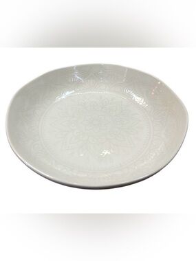 NWT SH Home Henna White Stoneware Dinner Bowl 8.5" Embossed Mandala Floral Boho